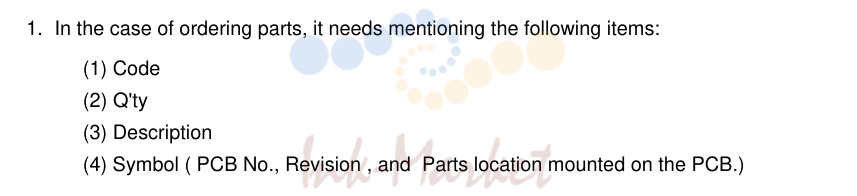 1. NOTE FOR USING THIS PARTS REFERENCE LIST