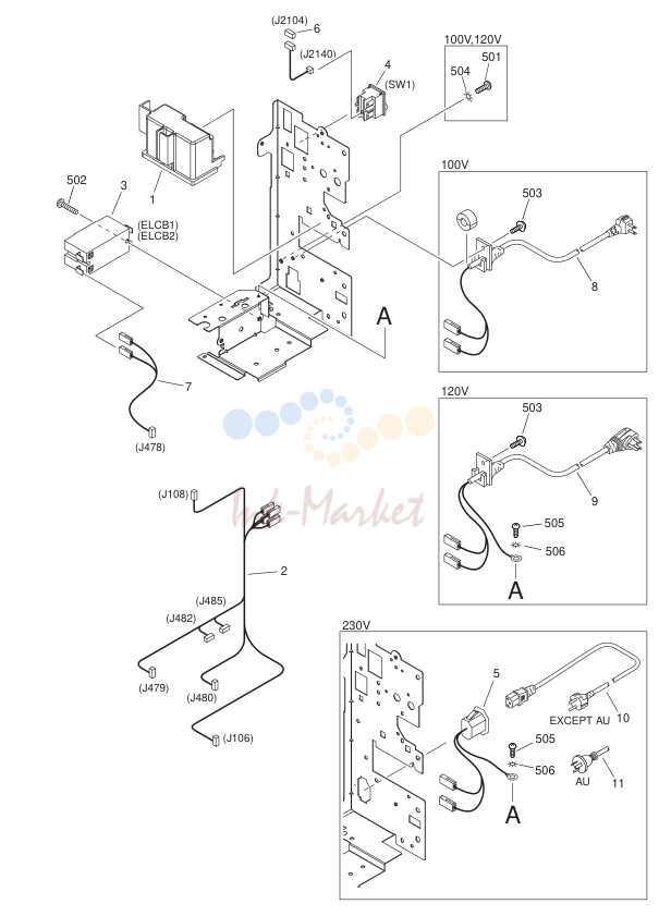 14. FM3-4400-000 1 POWER CORD TERMINAL ASSEMBLY 100V