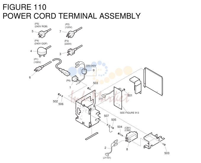 4. FG6-4575-000 1 POWER CORD TERMINAL ASSEMBLY 100/120VSEE NOTE 1