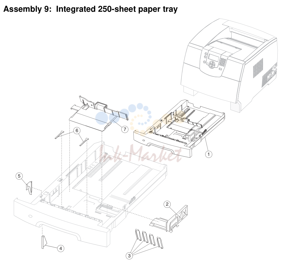 9. Assembly 9: Integrated 250-sheet paper tray