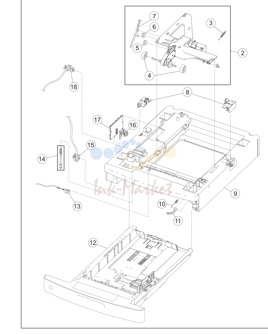 15. Assembly 16: 250 Sheet option tray assembly (X651, X652/5535dn,