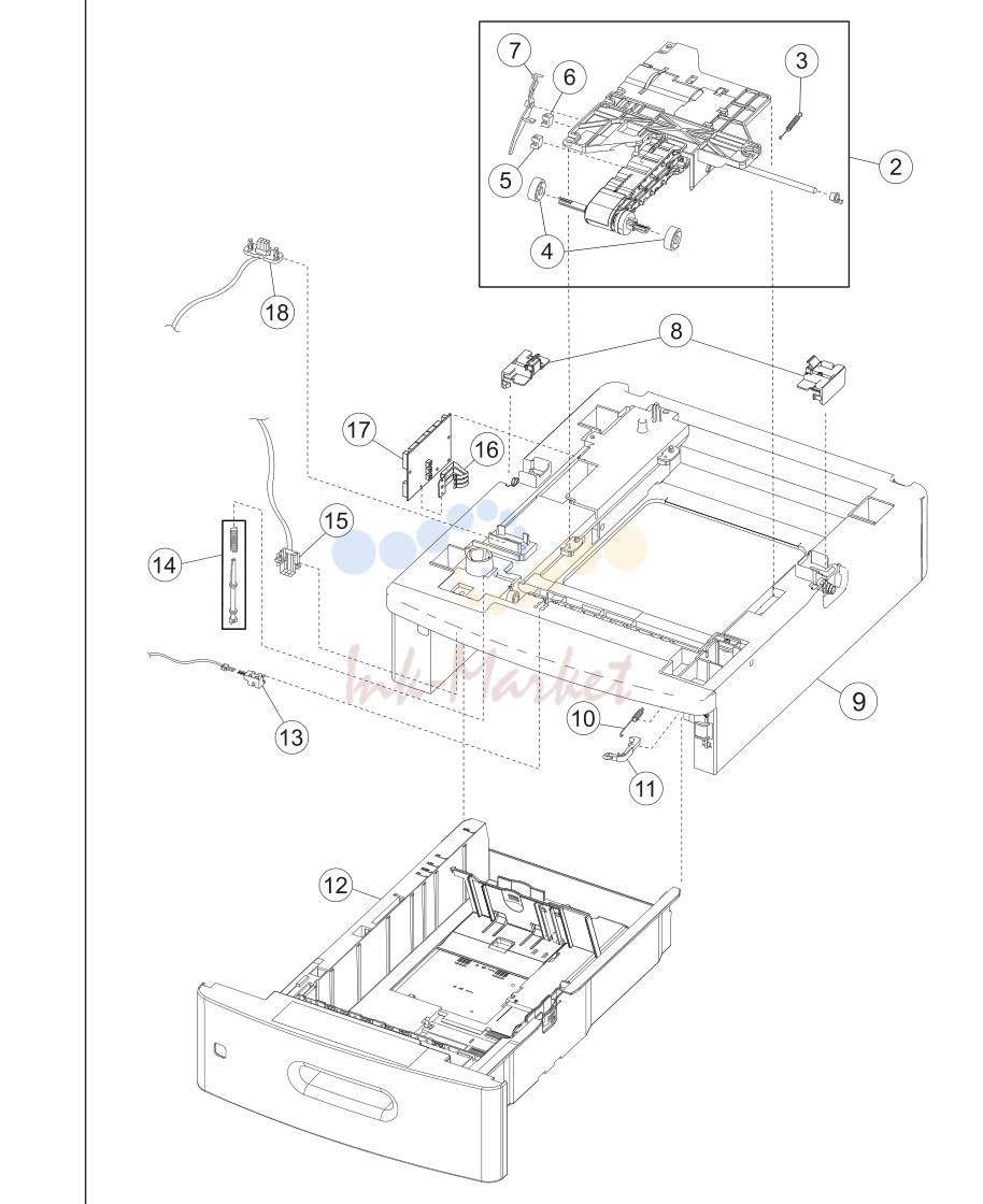 16. Assembly 17: 550 Sheet option tray assembly (X651, X652/5535dn,