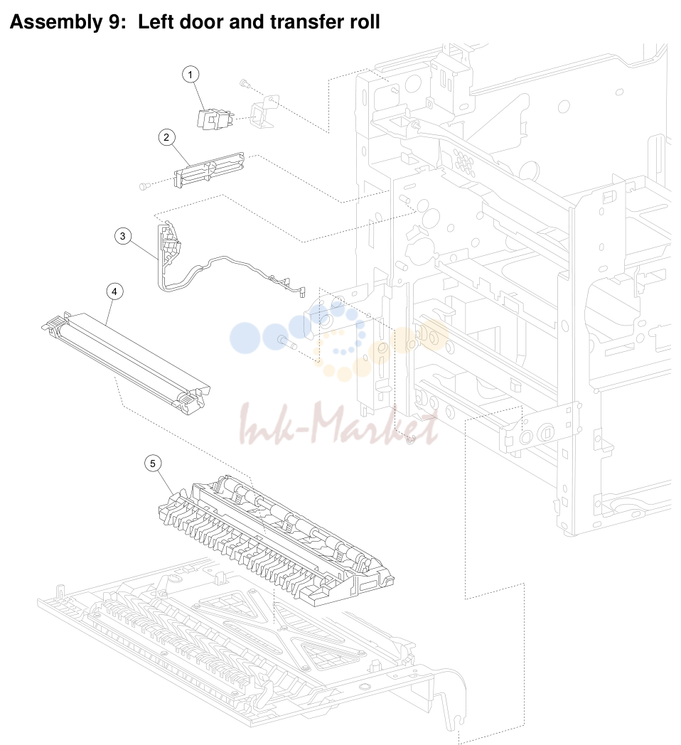 7. Assembly 9: Left door and transfer roll