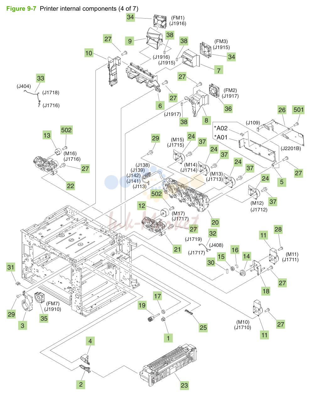 7. Figure 9-7 Printer internal components (4 of 7)