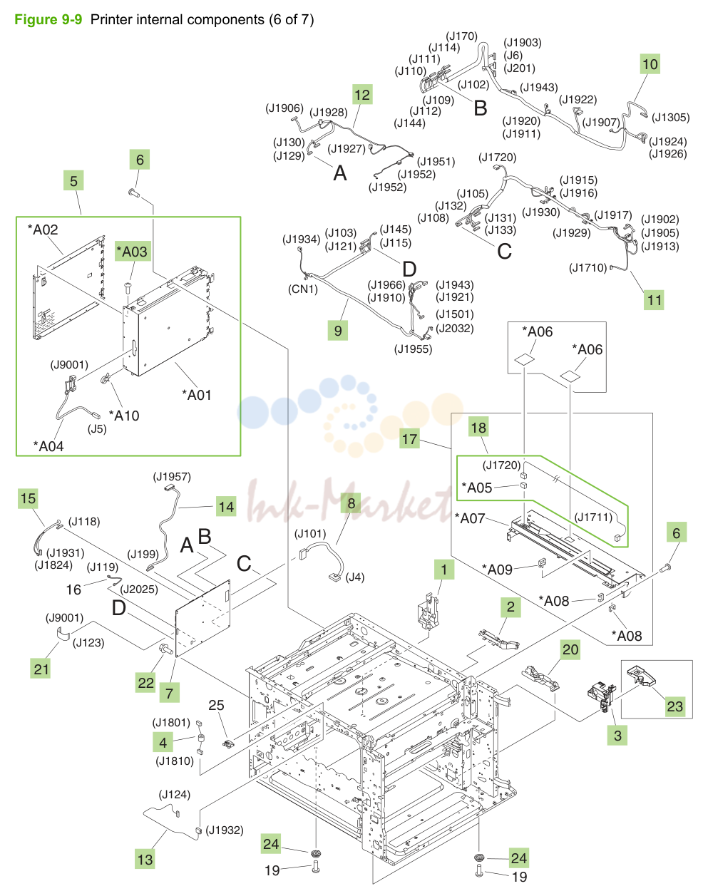 9. Figure 9-9 Printer internal components (6 of 7)