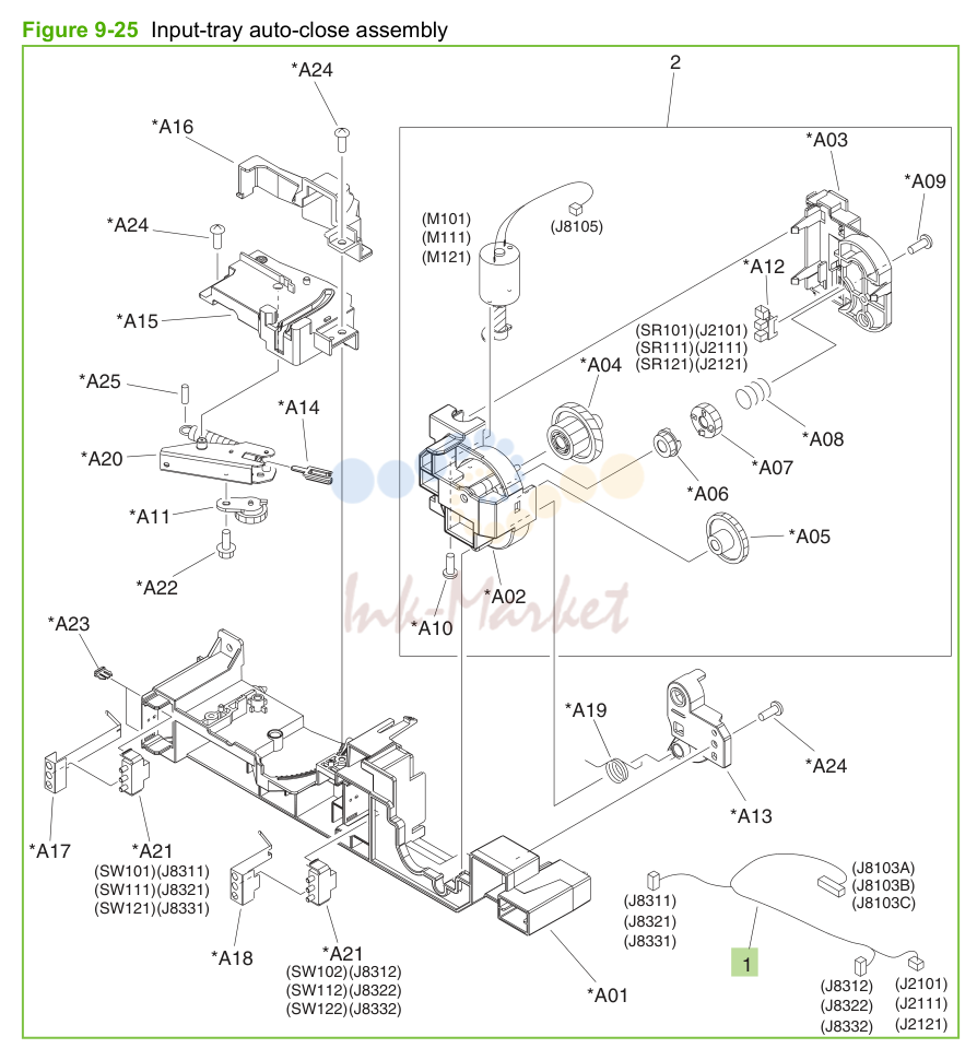 15. Figure 9-25 Input-tray auto-close assembly