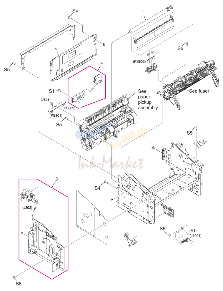 8. Figure 7-12. Internal components 1 of 1 (LJ 3015/3020/3030 printer base)