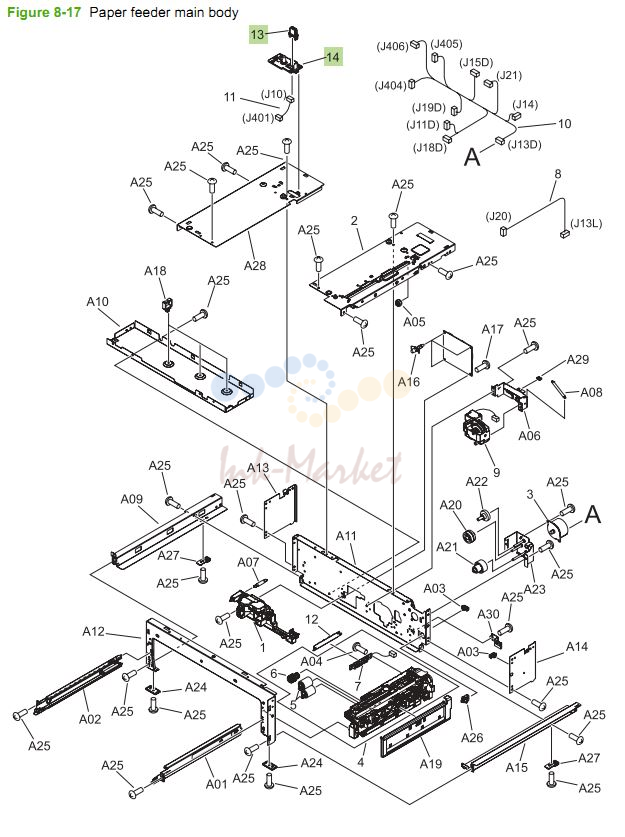 HP CM3530 Paper Feeder Main Body printer parts diagram