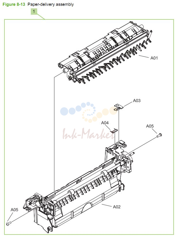 HP CM3530 Paper delivery assembly printer parts diagram