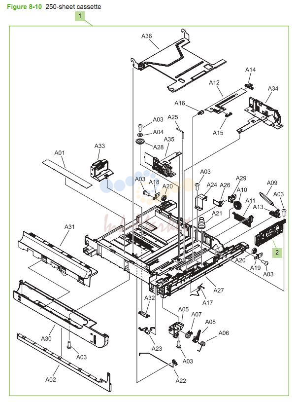 HP CM3530 250 sheet cassette printer parts diagram