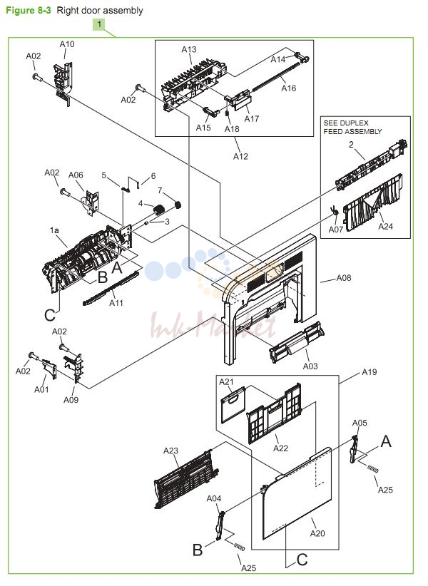 HP CM3530 Right door assembly printer parts diagram
