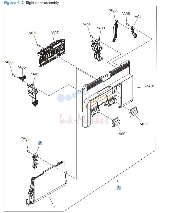 HP CM4540 Right door assembly printer parts diagram