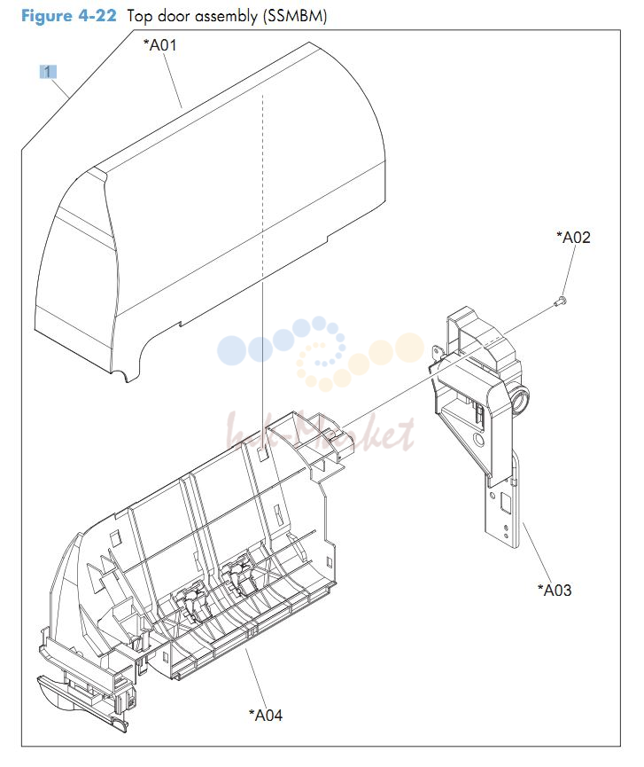 HP CM4540 Top door assembly printer parts diagram