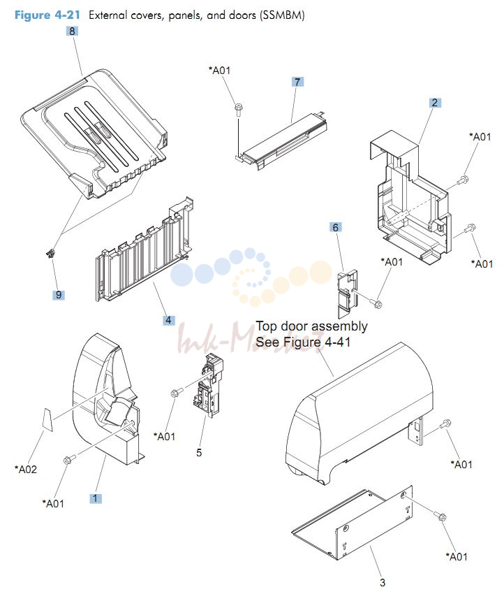 HP CM4540 External covers, panels and doors printer parts diagram