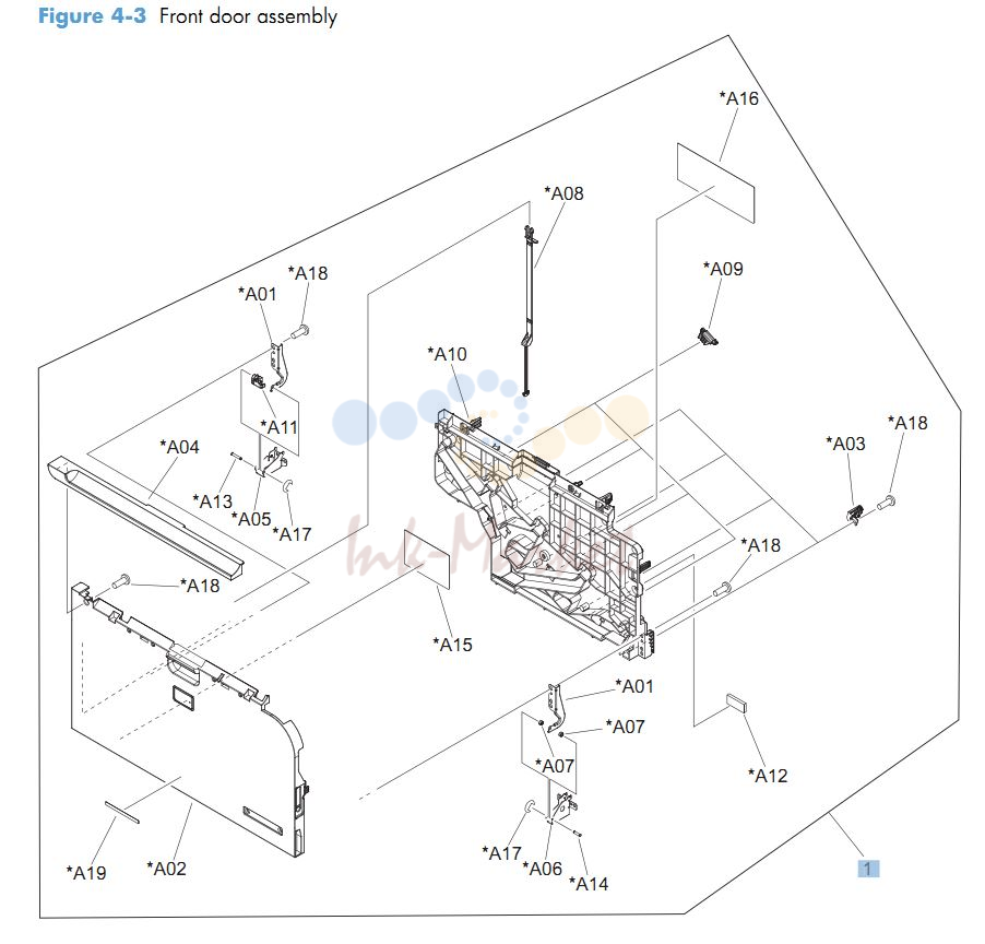 HP CM4540 Front door assembly printer parts diagram