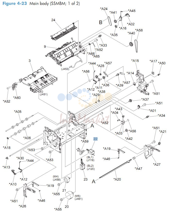 HP CM4540 Main body printer parts diagram