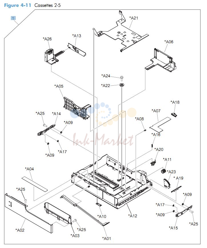HP CM4540 Cassette 2-5 printer parts diagram