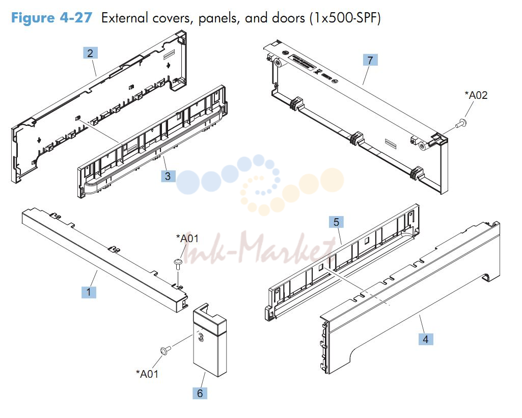 HP CM4540 500 sheet feeder external covers, panels and doors printer parts diagram