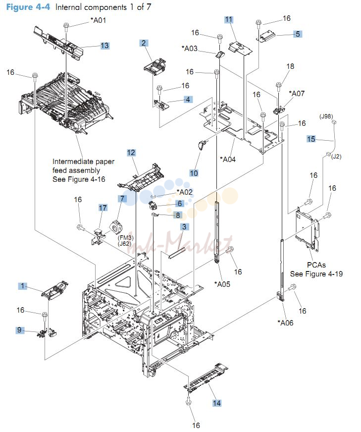 HP CM4540 Internal Components 1 of 7 printer parts diagram