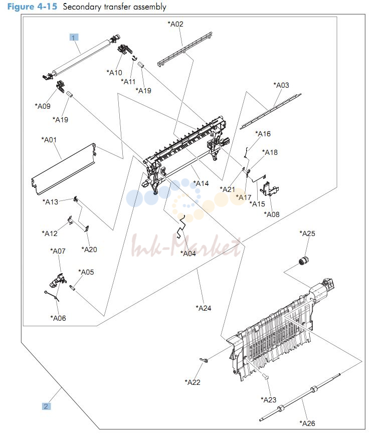 HP CM4540 Secondary transfer roller printer parts diagram