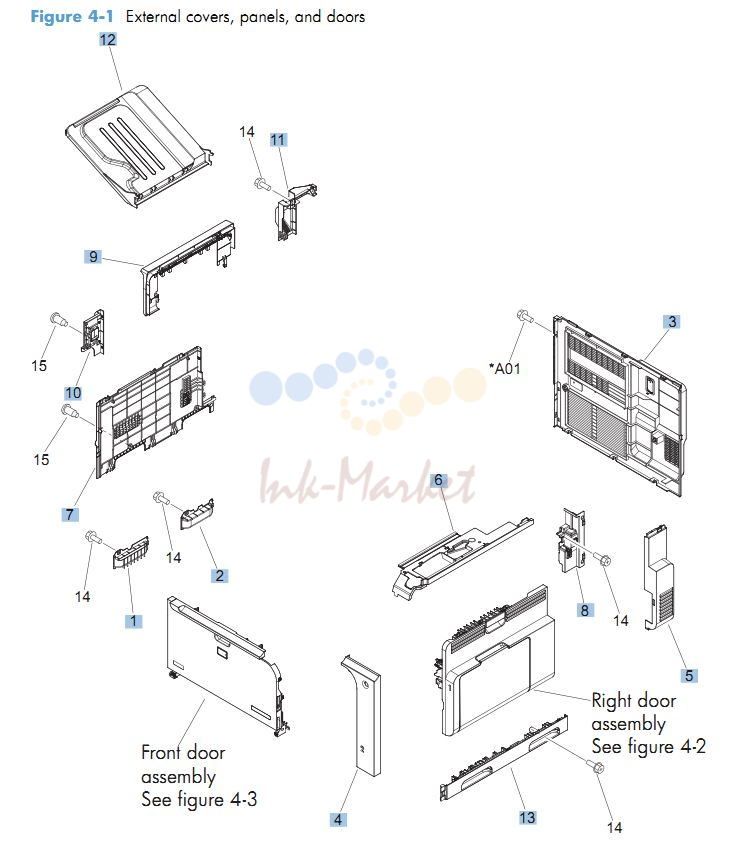 HP CM4540 Covers, Panels and doors printer parts diagram