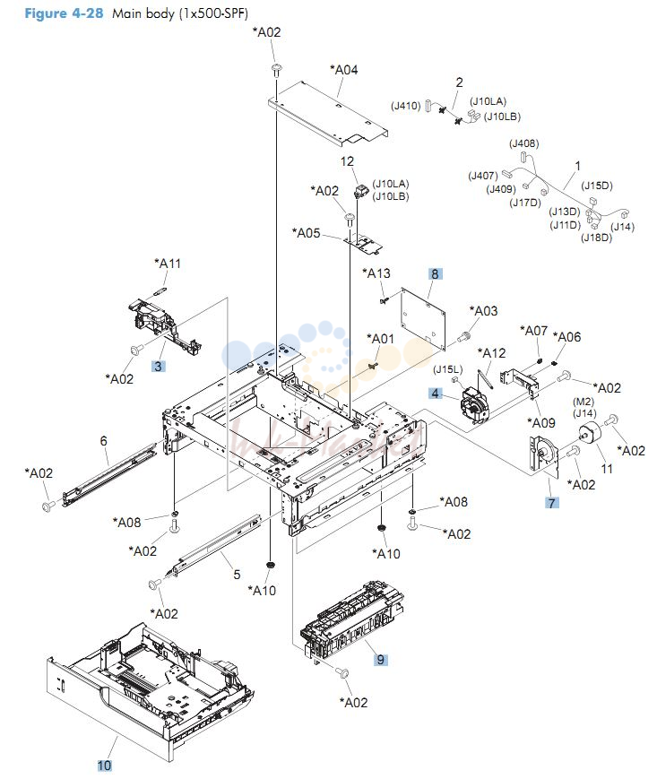 HP CM4540 500 sheet feeder main body printer parts diagram