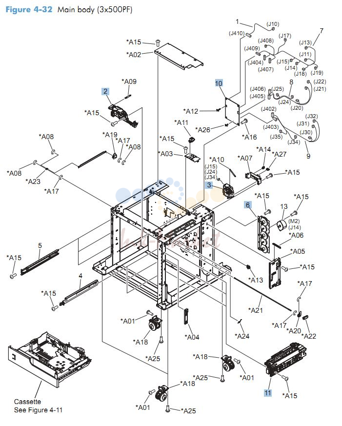 HP CM4540 Main body 3 x 500 printer parts diagram printer parts diagram