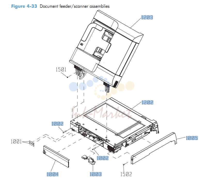 HP CM4540 Document feeder and scanner assemblies printer parts diagram