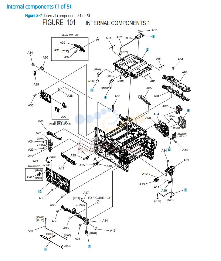 HP M454 M479 Internal Assemblies 1 of 5 printer parts diagram