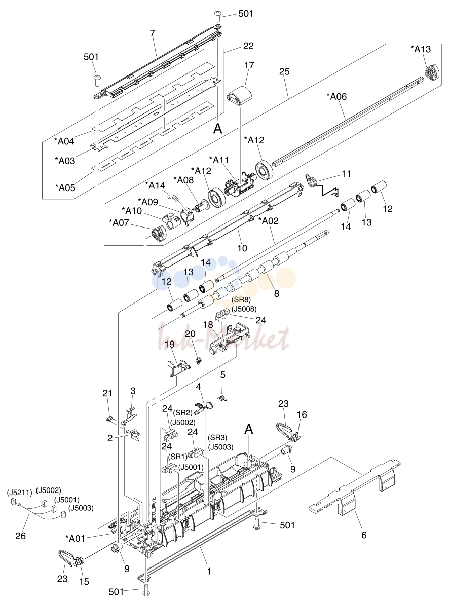 11. Figure 7-15 Paper pick-up feeder assembly for Tray 2