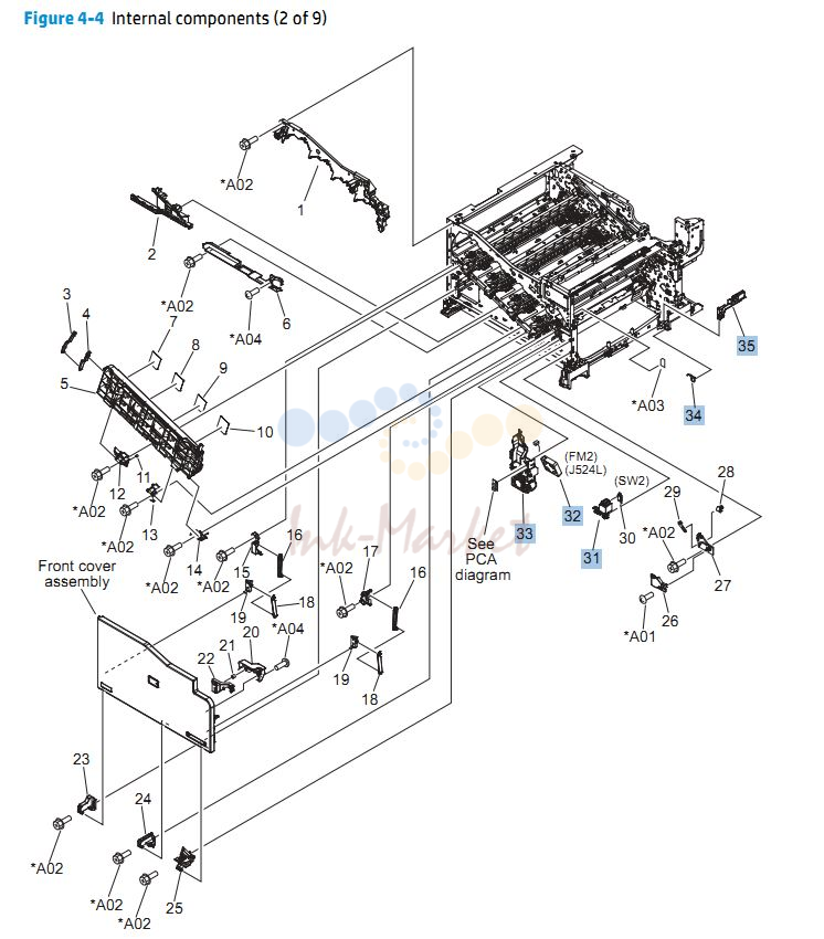 3. HP CP5525n Internal Components 2 of 9 printer parts diagram