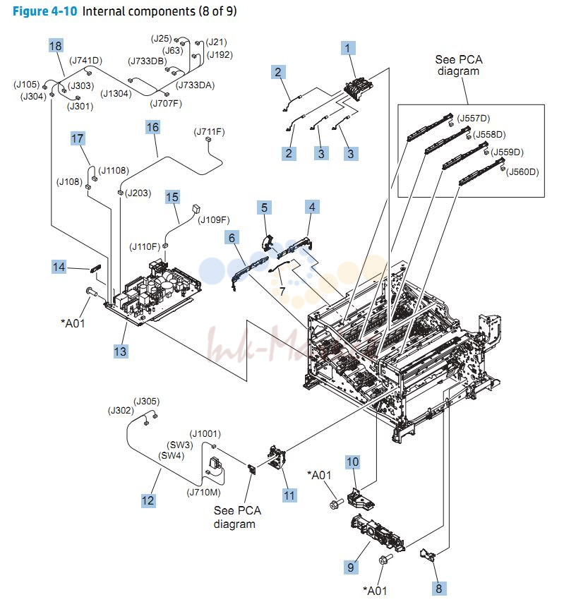9. HP CP5525n Internal Components 8 of 9 printer parts diagram