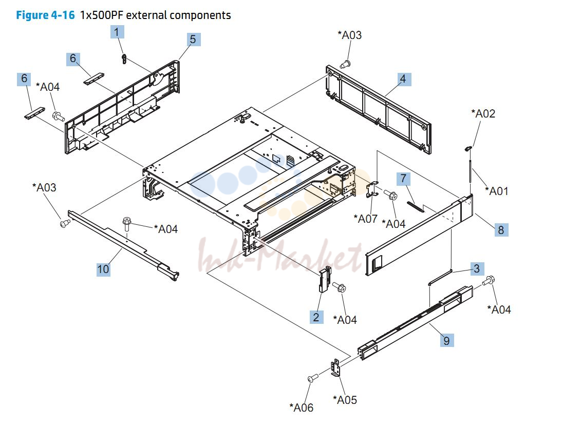 12. HP CP5525n 1 x 500 paper feeder external components assembly printer parts diagram