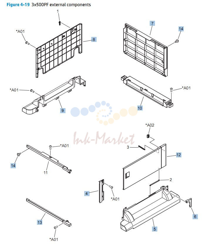 14. HP CP5525n 3 x 500 paper feeder external components printer parts diagram