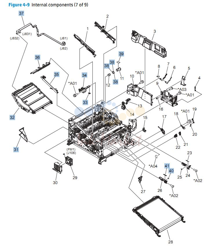 8. HP CP5525n Internal Components 7 of 9 printer parts diagram