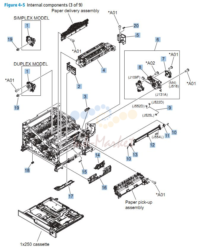 4. HP CP5525n Internal Components 3 of 9 printer parts diagram