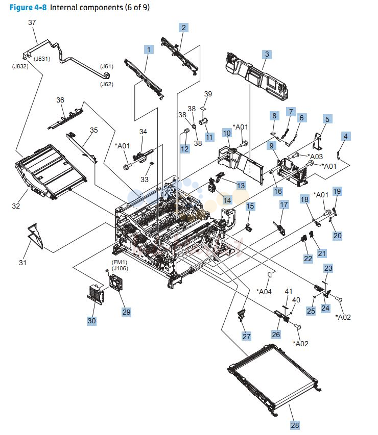 7. HP CP5525n Internal Components 6 of 9 printer parts diagram
