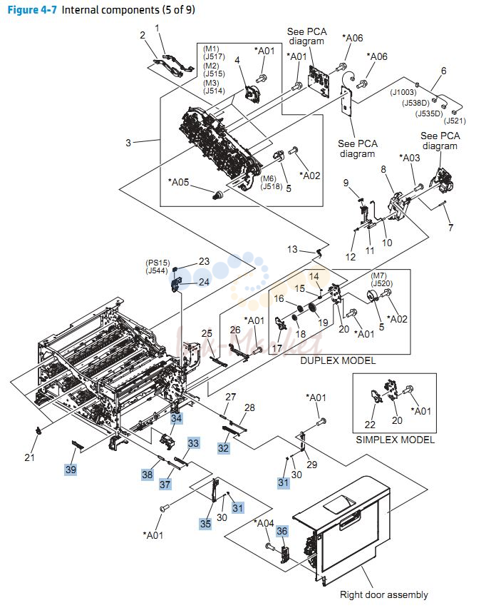 6. HP CP5525n Internal Components 5 of 9 printer parts diagram