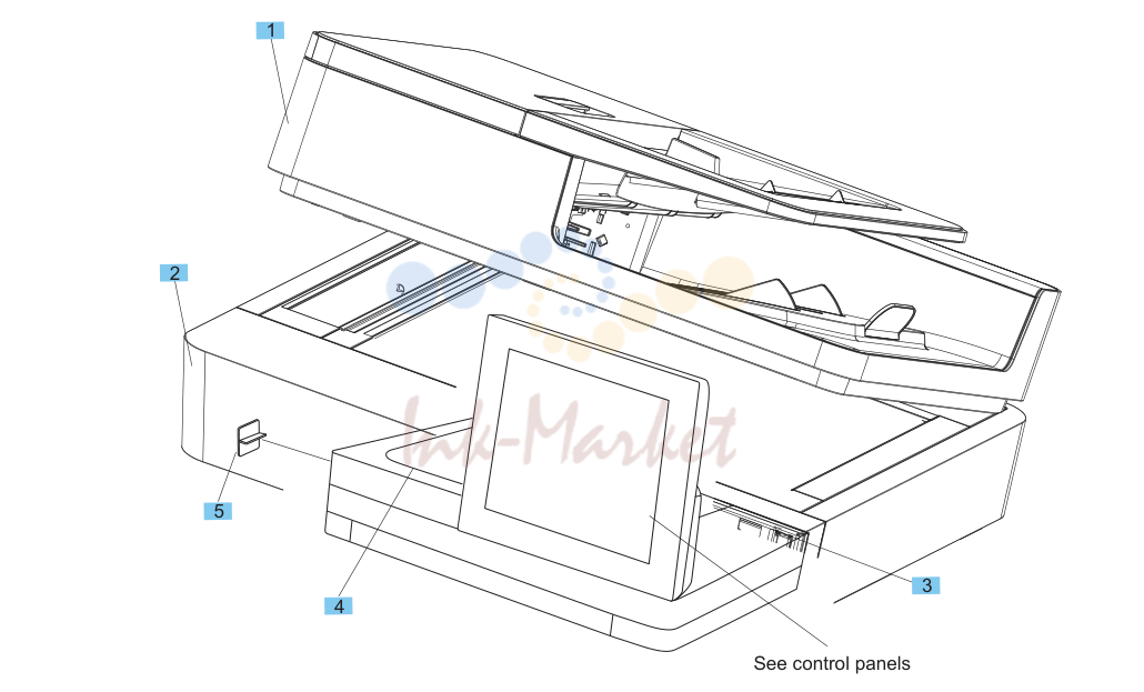 1. Document feeder and scanner assemblies