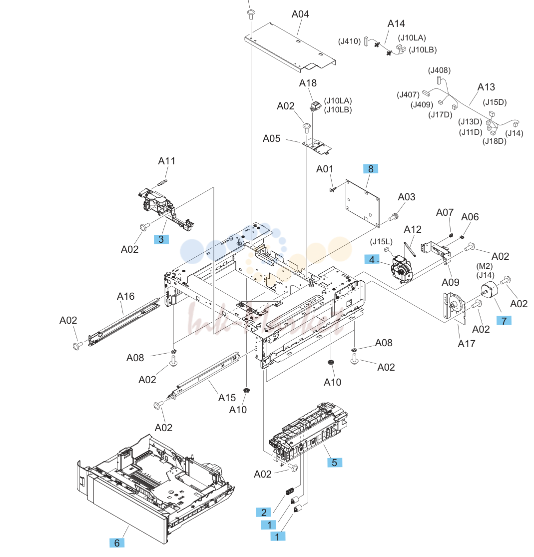 15. 1x500-sheet paper feeder components
