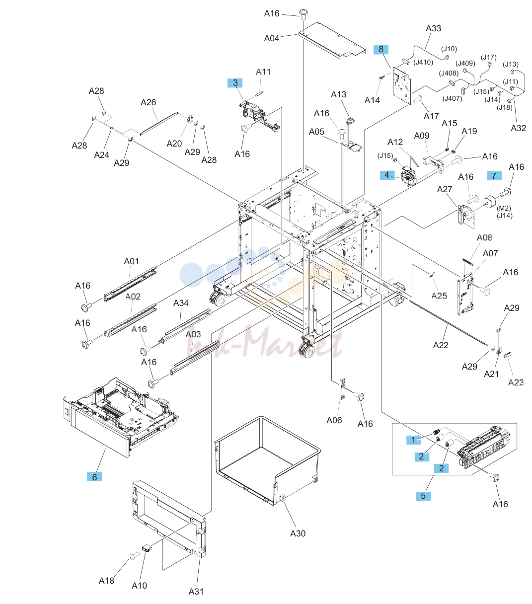 17. 1x500-sheet paper feeder with cabinet components