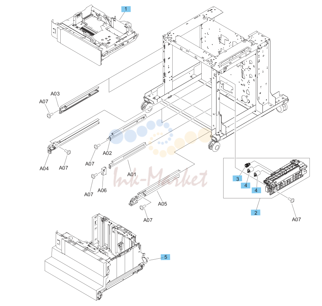 19. 2,500-sheet paper feeder HCI components (1 of 2)