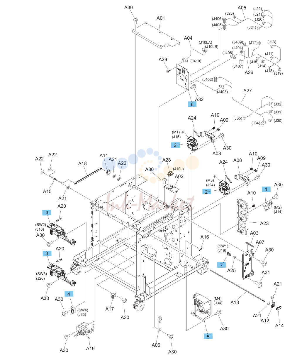20. 2,500-sheet paper feeder HCI components (2 of 2)
