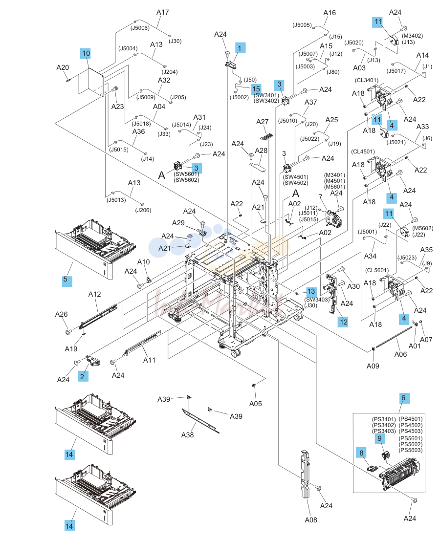 14. 3x550-sheet paper feeder main body