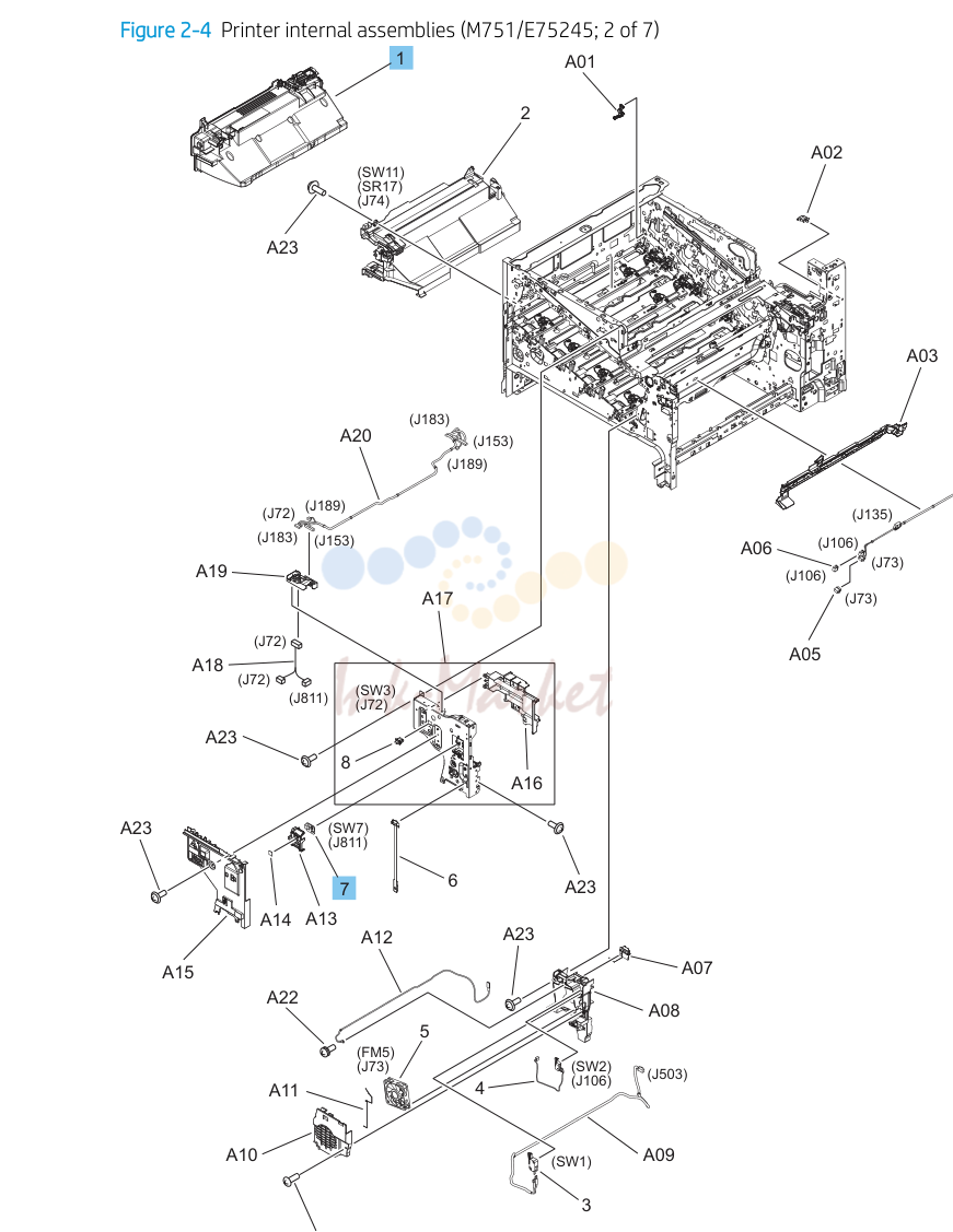 5. Parts and diagrams: Printer internal assemblies (M751/E75245; 2 of 7)
