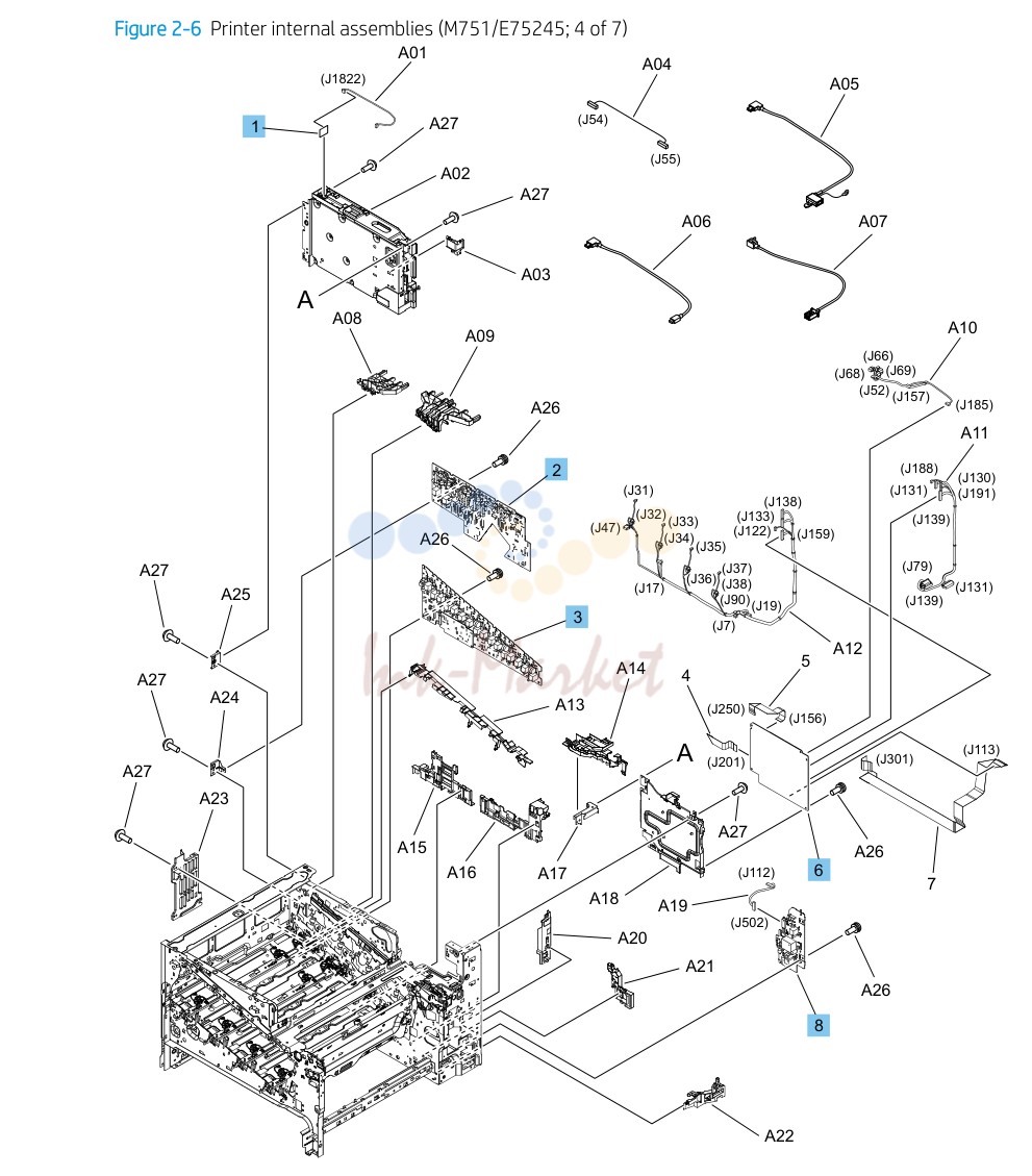 6. Parts and diagrams: Printer internal assemblies (M751/E75245; 4 of 7)