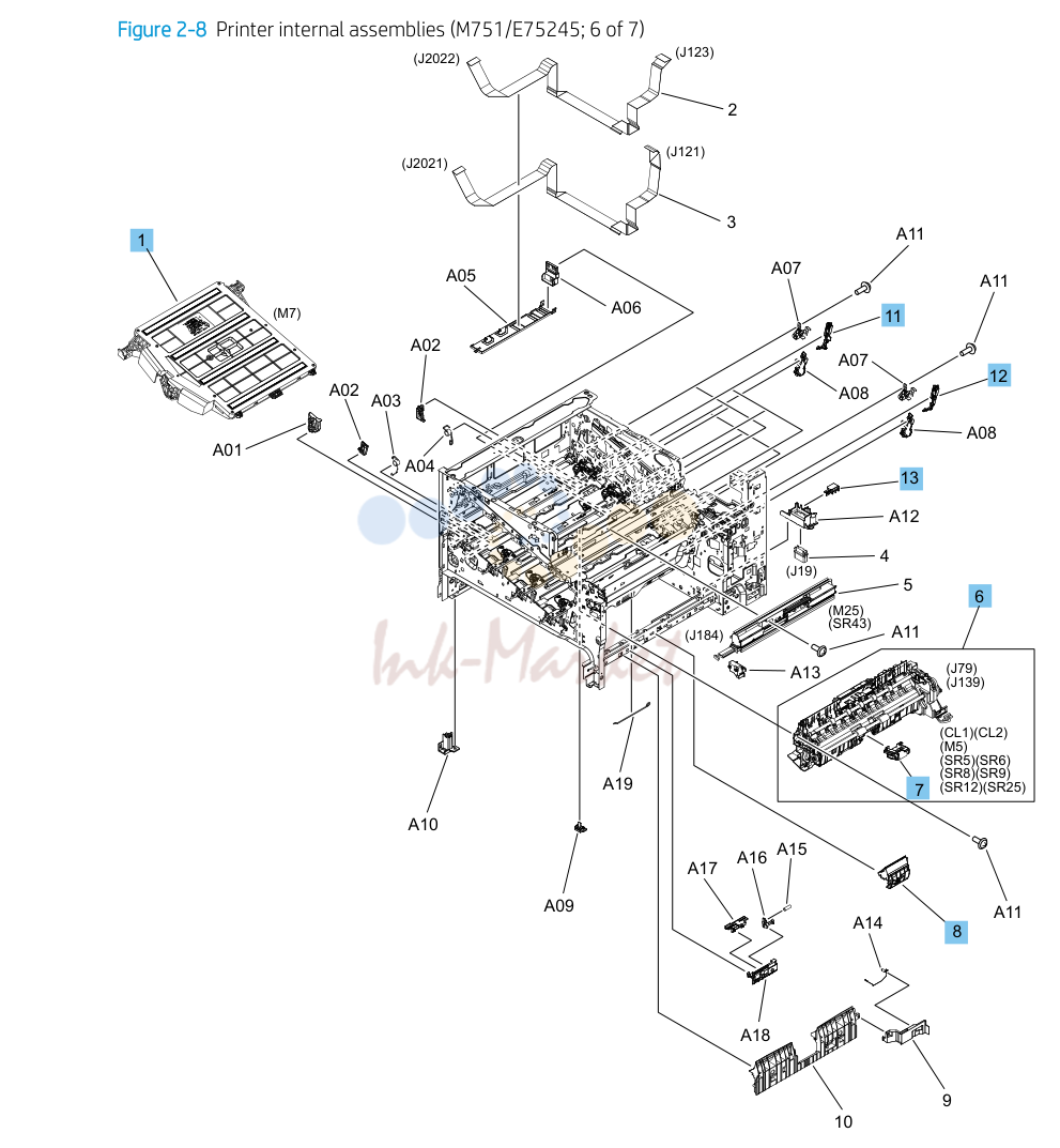 8. Parts and diagrams: Printer internal assemblies (M751/E75245; 6 of 7)