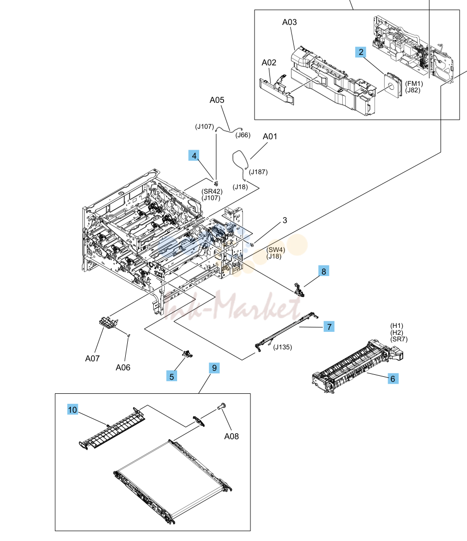 9. Parts and diagrams: Printer internal assemblies (M751/E75245; 7 of 7)