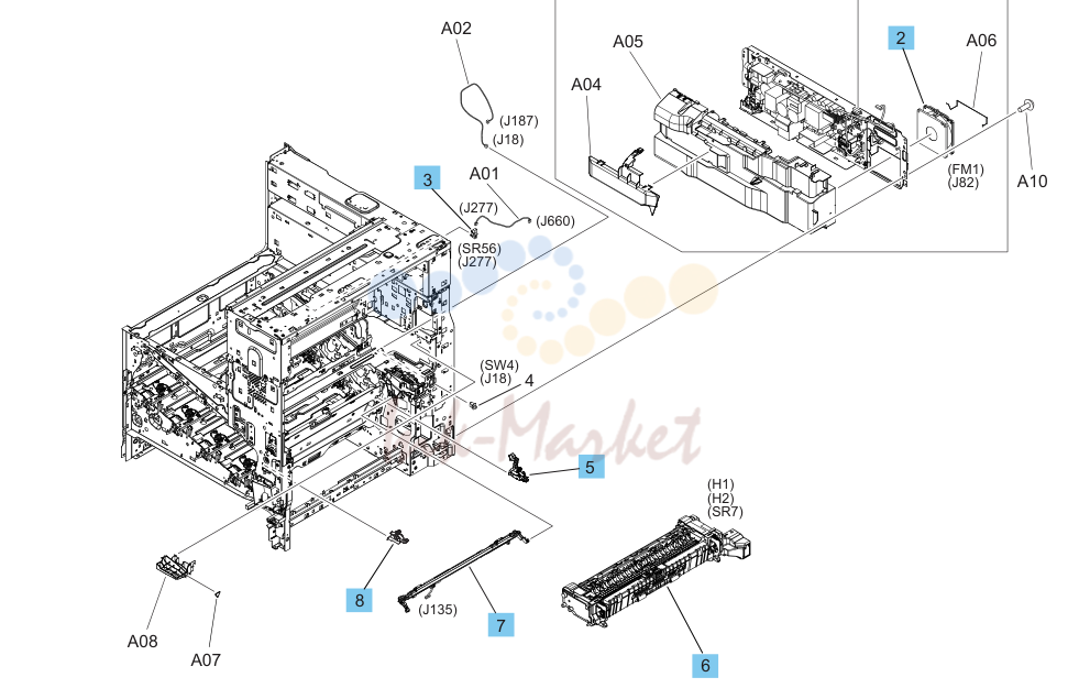 17. Parts and diagrams: Printer internal assemblies (M856/E85055, M776dn/M776z; 7 of 8)