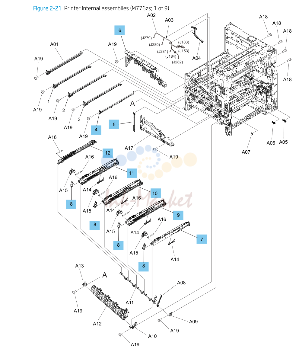 20. Parts and diagrams: Printer internal assemblies (M776zs; 1 of 9)